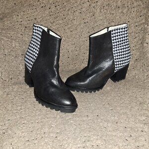 SWEAR LONDON-Roisin-Black/Houndstooth Print Leather Booties-Zip-Sz 39-Near Mint